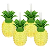 jojofuny 4 Uds vasos de plástico de piña con pajitas fiesta temática de playa vasos divertidos para beber o decoración